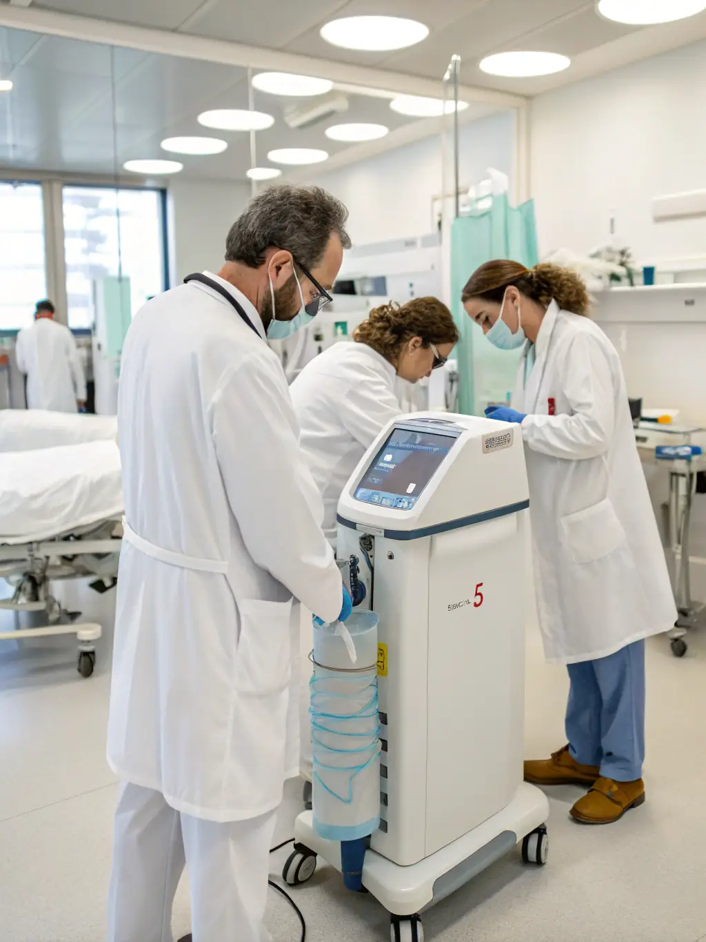 An image of medical professionals using Druglizer LE5 in a hospital or clinic setting to screen patients or staff.